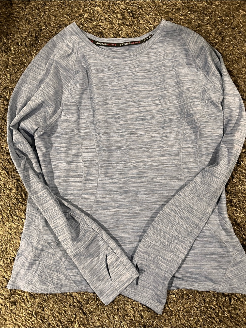 Spyder Active Light Heathered Blue Long-Sleeve Women's Top Large Thumbholes